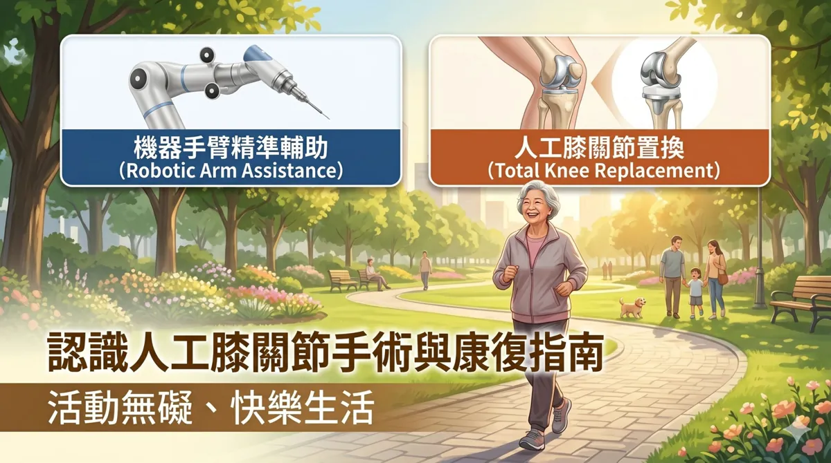 機器手臂輔助與人工膝關節置換的衛教示意圖