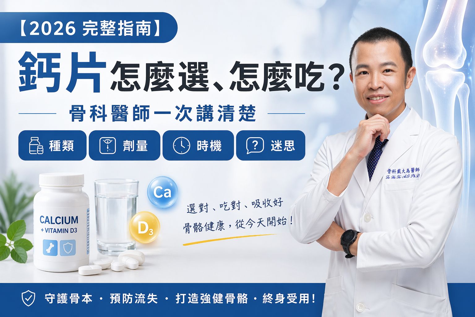 【2026 完整指南】鈣片怎麼選、怎麼吃?骨科醫師一次講清楚種類、劑量、時機與迷思封面
